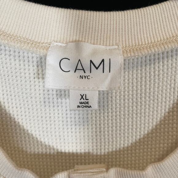 Cami NYC Revolve Leilani Puff Sleeve Top Pearl Buttons Ivory Cream Henley XL - Picture 3 of 6